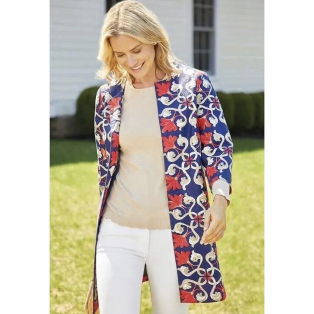 J. McLaughlin Sussex Midi Lined Jacket 100% Cotton Women's‎ Medium EUC